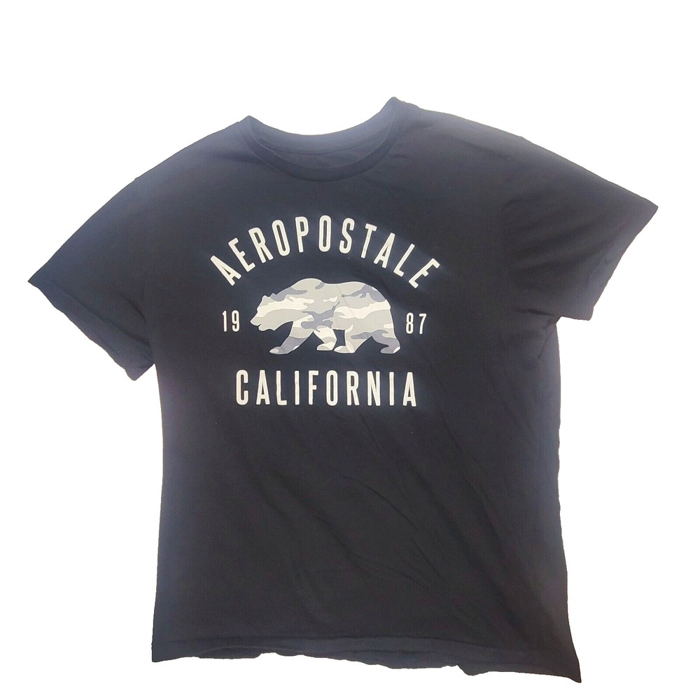 Aeropostale T-Shirt Men's XL Black Crew Neck Short Sleeve Bear Camo Pullover‎